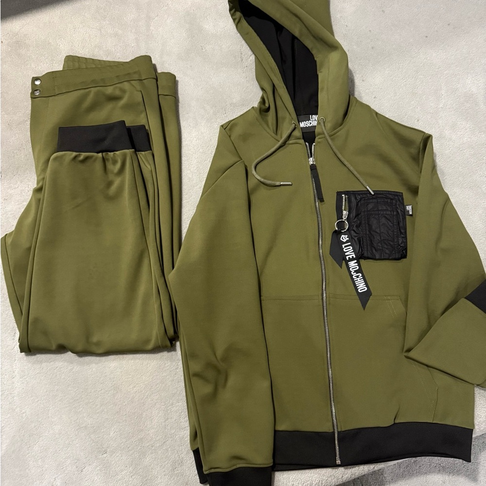 Love Moschino Olive Green Zip Up Sweater and Joggers